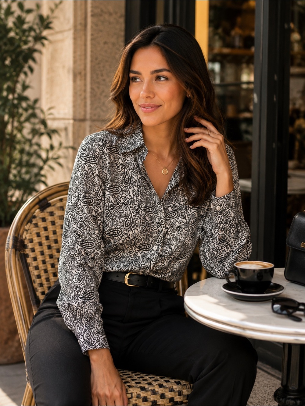 Zara Black & White Paisley Button-Down Shirt